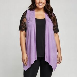 NWT Lavender Lace Sleeveless Kimono Cardigan Vest Boho Layering Top